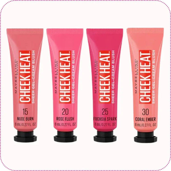 Hot Deal - Maybelline - Cheek Heat Sheer Gel-Cream Blush - Nude Burn + Rose Flush + Fuchsia Spark + Coral Ember
